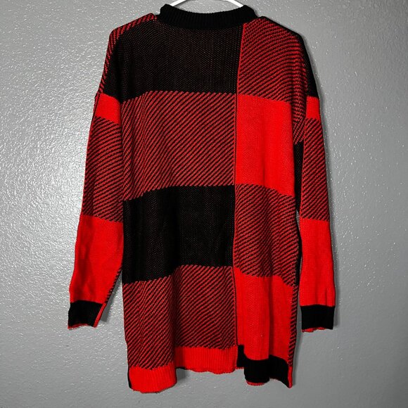 Women’s XXL Red Black Colorblock Knit Sweater Long Sleeve Cozy Pullover - Picture 5 of 9